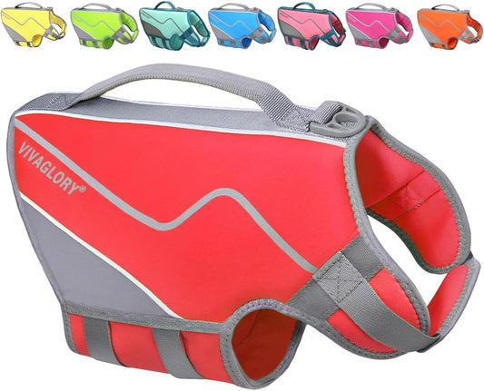 Neoprene Dog Life Vest, Dog Life Jacket for Swimming & Boating, Lightweight & Buoyancy for Puppy Doggy, Swimming Vest with Handle, M, Red